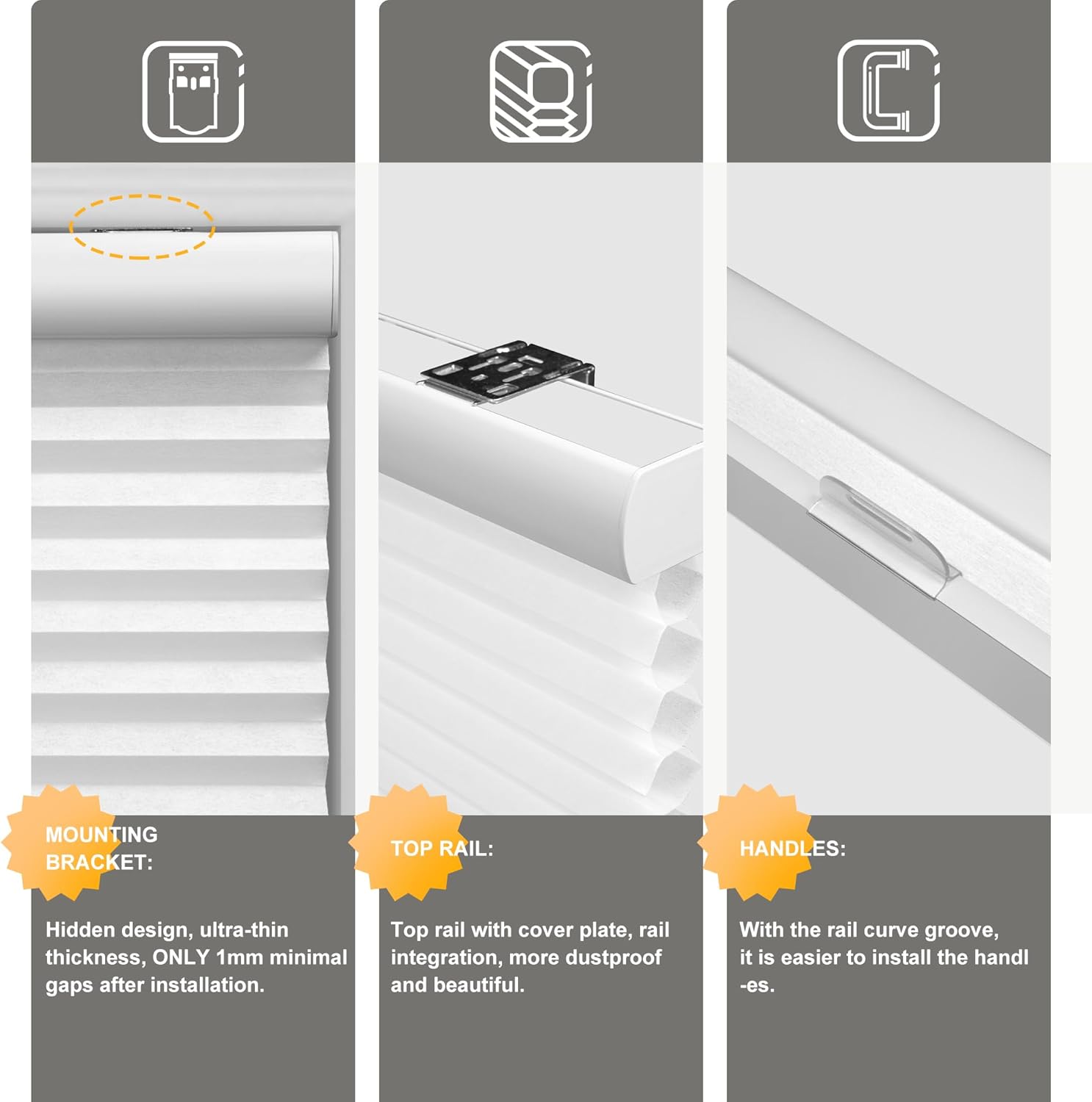 Light Filtering 1.5" Cell Honeycomb Blinds for Windows Cordless Cellular Shades Hidden Mounting Room Darkening for Home, Office, White, 17" W x 48" H