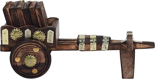 Zenith's DÉCOR - Posavasos decorativo de madera antiguo hecho a mano con forma de carrito para té y café para cocina (café y dorado)