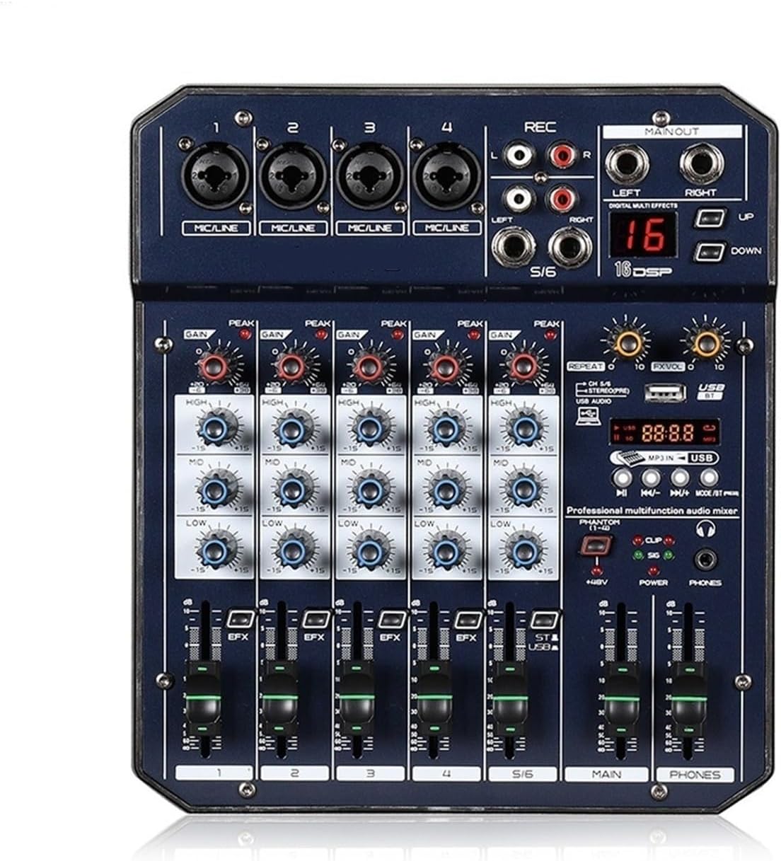 5チャンネルオーディオDJミキサー USB再生機能付き48ファントムパワー