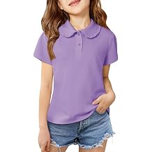 Girls Ruffle Peter Pan Collar Polo Shirt Kids School Uniform Tops Short Sleeve Tshirts