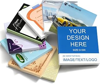 Custom Sticky Notes Bulk 3-1000 Pack – 3"x3" Personalized notepads Custom Your Logo Text 50 Sheets/Pad for Office, School, Business Marketing