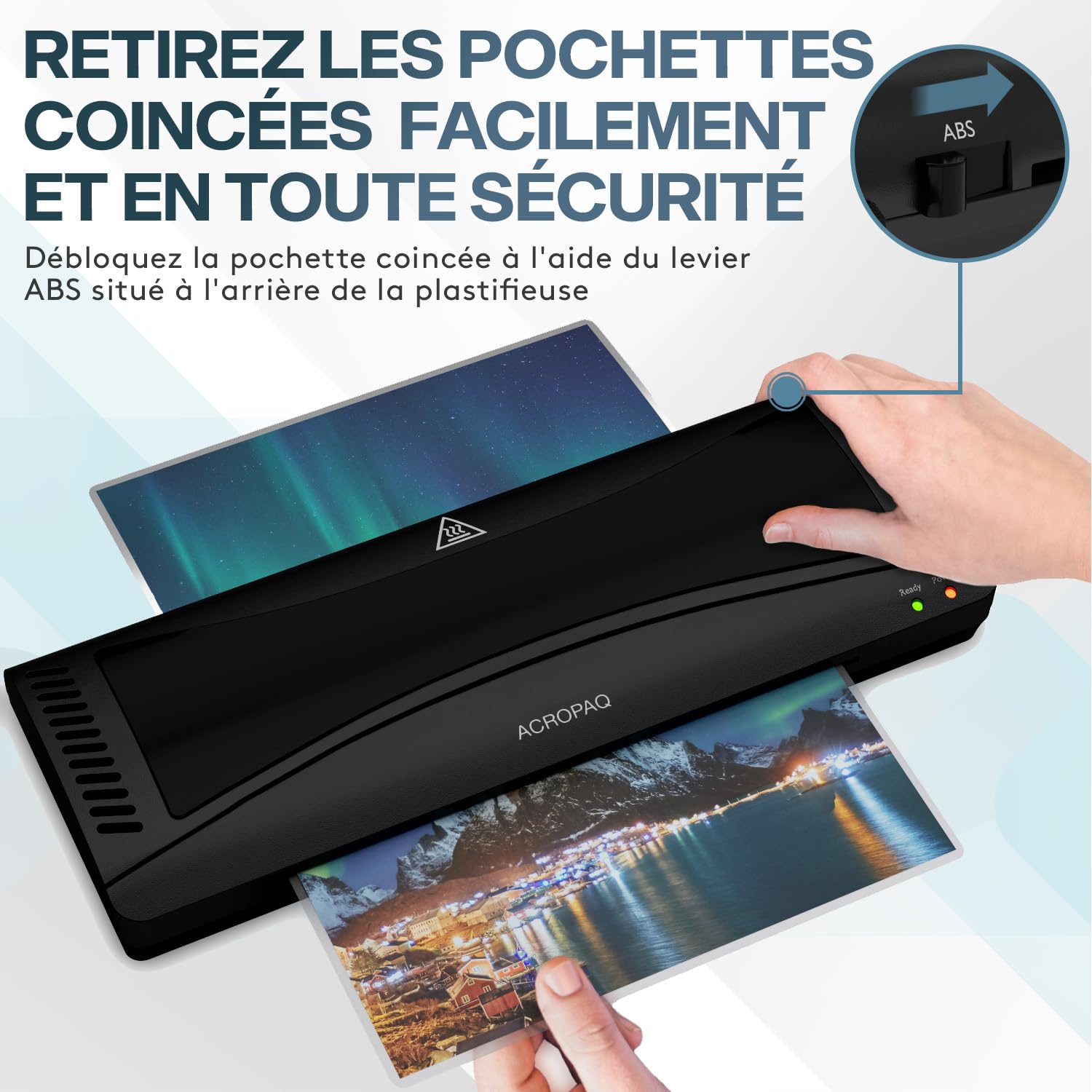 ACROPAQ Plastifieuse A3 - Pochettes 80-125 Mic, Bouton Anti Bourrage, Chaud et Froid - Machine à Plastifier, Appareil de Plastification, Laminator - AL32