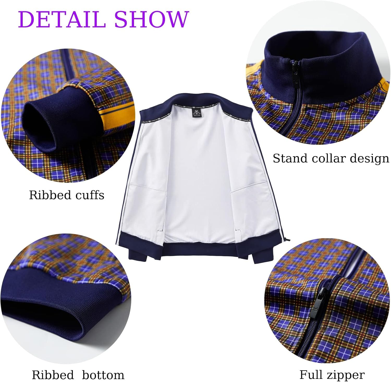 Men's Track Suits 2 Piece Stand-up Collar Long Sleeve with Double Side Pockets Jacket and Sweatpants - Image 5