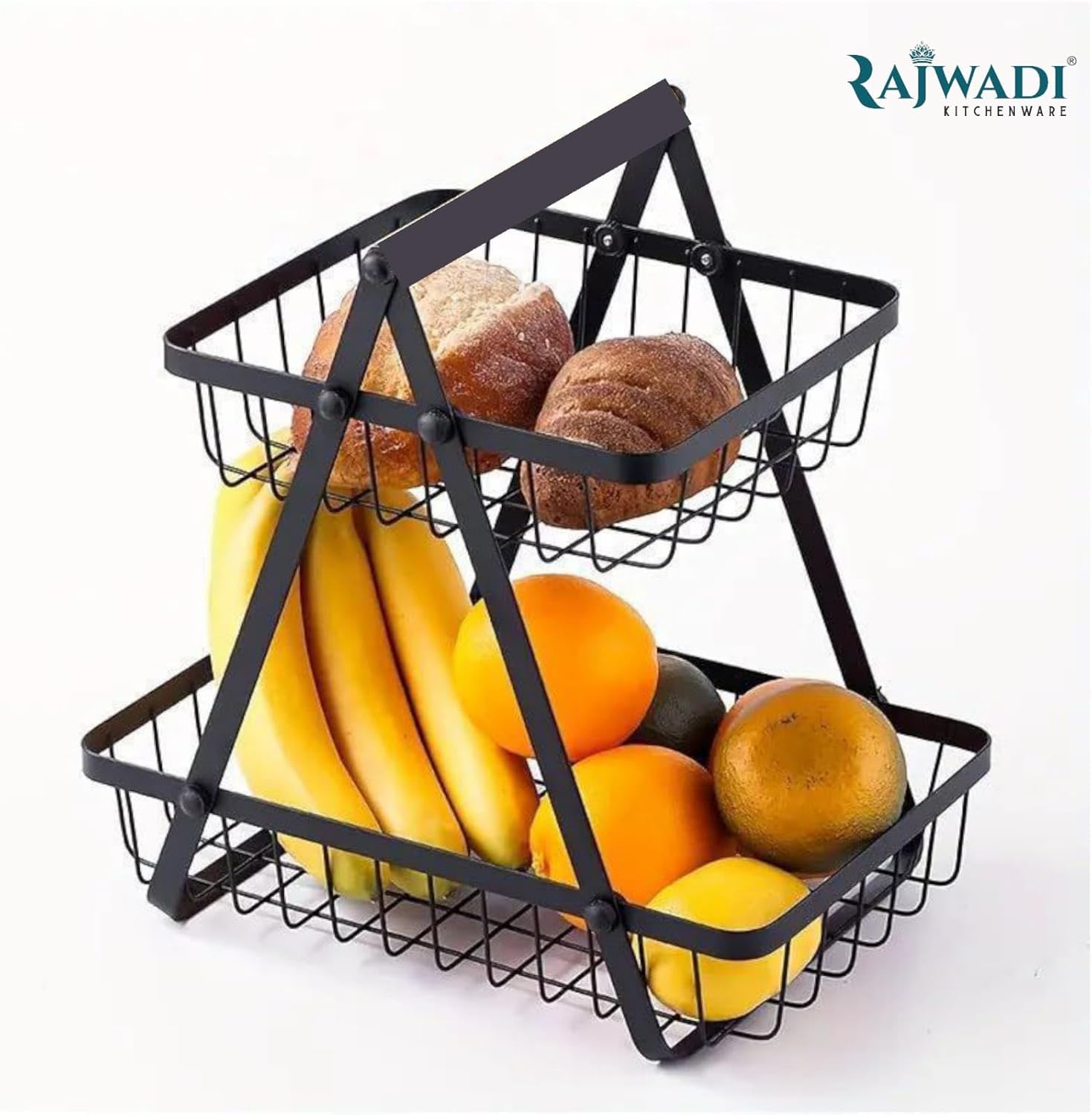 Fruit Basket 2-Tier Fruit & Vegetable Basket for Dining Table, Centre Table , Metal Fruit Bowl , Vegetables Storage Organizer Holder I Multi-Purpose Basket for Kitchen & Home