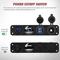 Vista 2 de Nilight - Panel de enchufe de salida 4 en 1, 12V CC, 4.8A, voltímetro LED, interruptor basculante de encendido y apagado con luz, encendedor