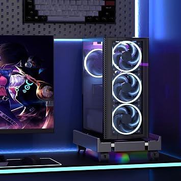 Pc Stand with Fan, Adjustable computer tower stand, Cpu Stand with 4 Rolling Caster Wheels,Fits Most PC Under Desk-Black