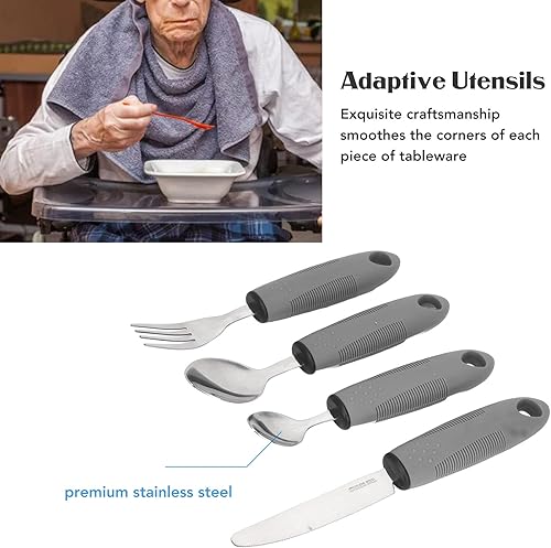 Miniatura 8 de Parkinson - Juego de cuchara y tenedor con cuchillo, suministros especiales, utensilios adaptativos, utensilios con peso para temblores, cubiertos