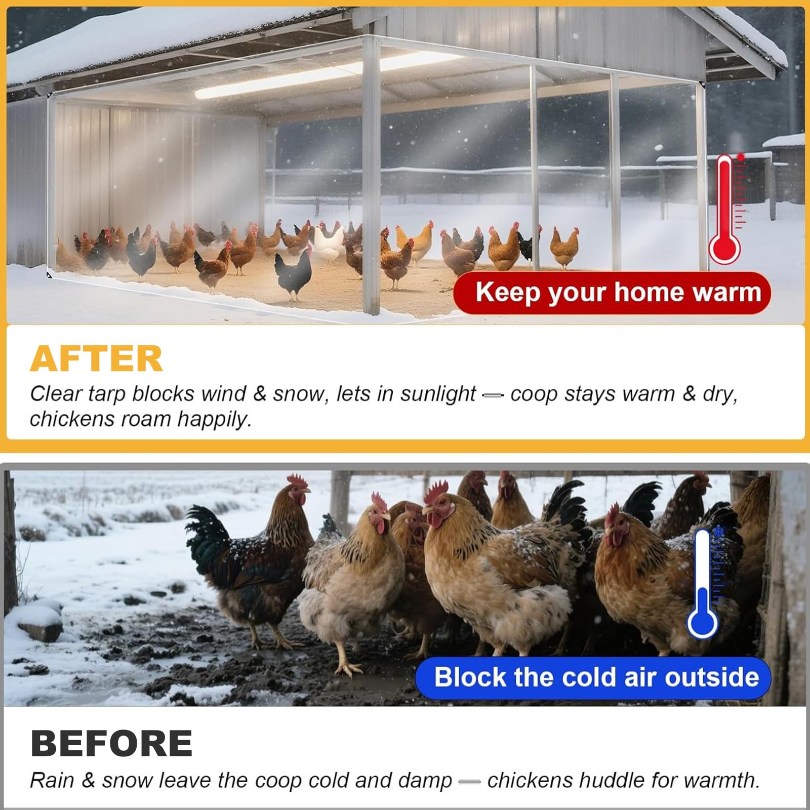 Cubierta de PVC para gallinero con bordes reforzados para refugio de aves de corral al aire libre y cubierta aislada para aislamiento invernal