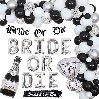 Bachelorette Party Decorations Black and Silver - Bride or Die Bachelorette Party Supplies, Bride or Die Balloon Banner Ring Foil Balloon Bride To Be Sash for Bridal Shower Hen Engagement