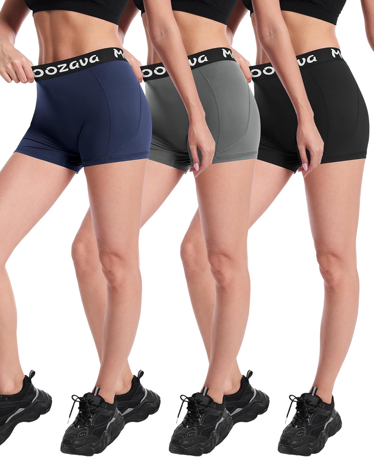 Moozava 3" Womens Spandex Volleyball Shorts 3 Pack Athletic Compression Shorts for Running Gym Workout Yoga Cheer Dance - Image 2