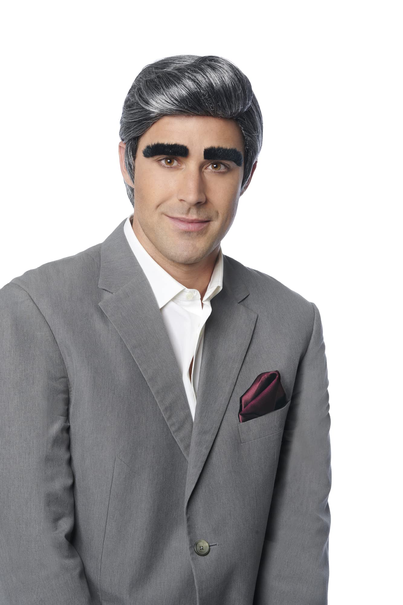 Franco Johnny wig brune volume rétro et sourcils postiches
