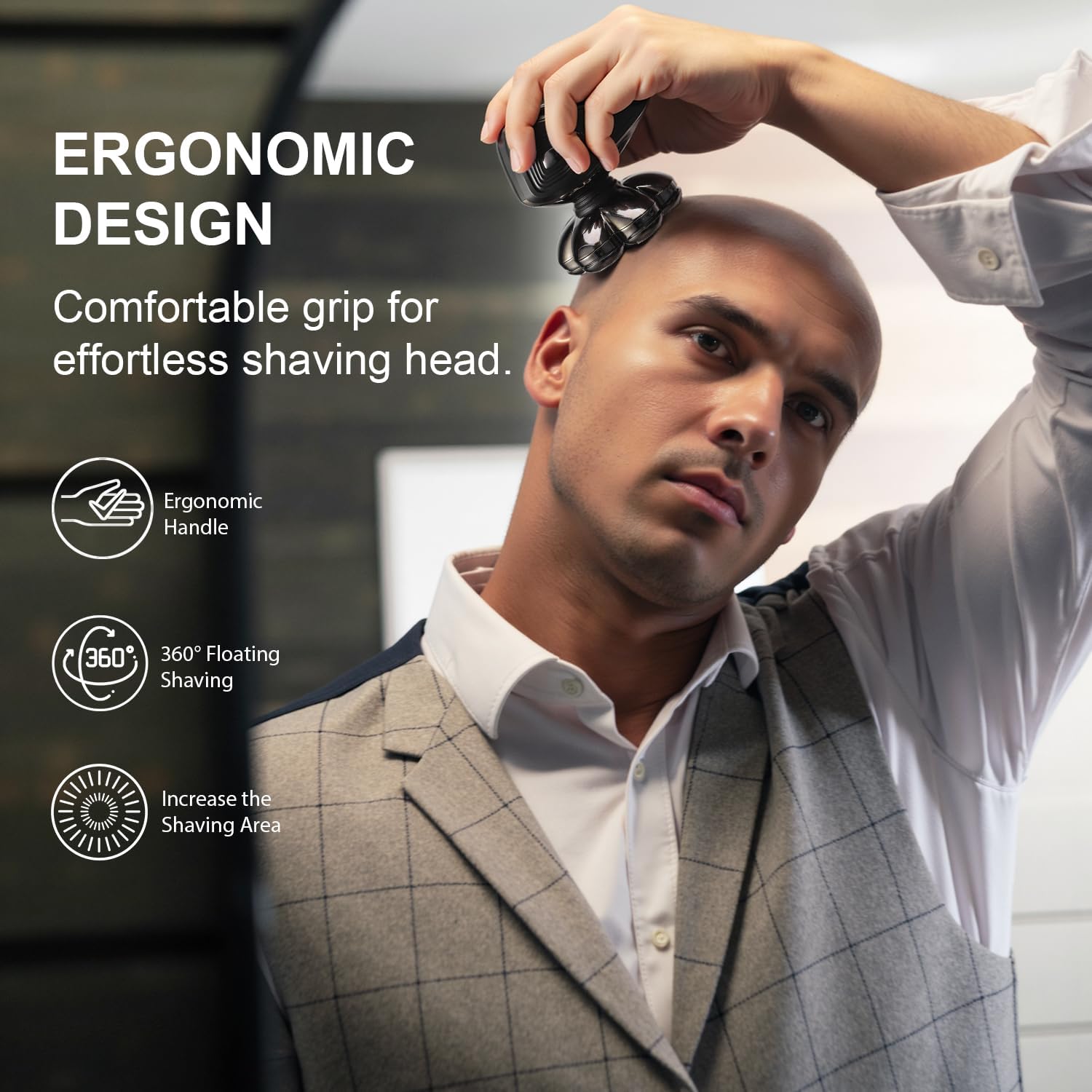 Head Shavers for Bald Men: 7D Floating Electric Razor with Magnetic Removable Head, IPX7 Waterproof Shaver, LED Display & Type-C Fast Charging (Taupe)