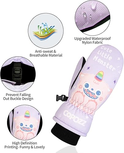 Miniatura 2 de COPOZZ Guantes de esquí para niños, 3M Thinsulate con aislamiento térmico para niños, guantes de nieve resistentes al viento y cálidos guantes de