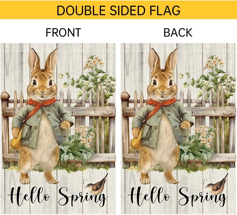 Hello Spring Garden Flag 12x18 inch Burlap Double Sided Rabbit Colorful Floral Cardinal Small Garden Flags easter Decorations For Outside Yard Home Outdoor Patio Lawn Decor - Image 6