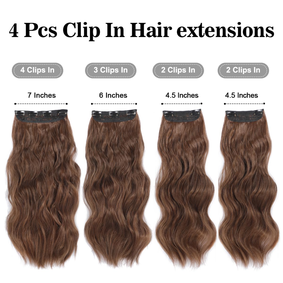 20inch Hair Extensions Clip in Golden Chestnut Brown Hairpieces for Women 4PCS Full Head Set Thick Hair extension Wavy hair Extensions - Image 2