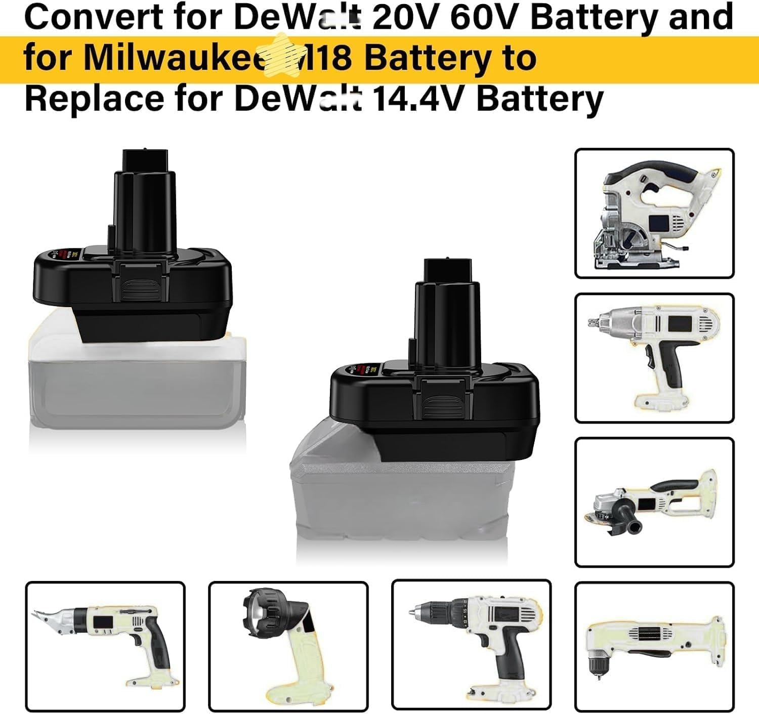 Step Down Adapter for Dewalt 20V to 12V/14.4V, DM20DC12 Adapter Converter for Dewolt 20V Battery to for 12V/14.4V NiCAD NiMh Power Tools(No Battery)
