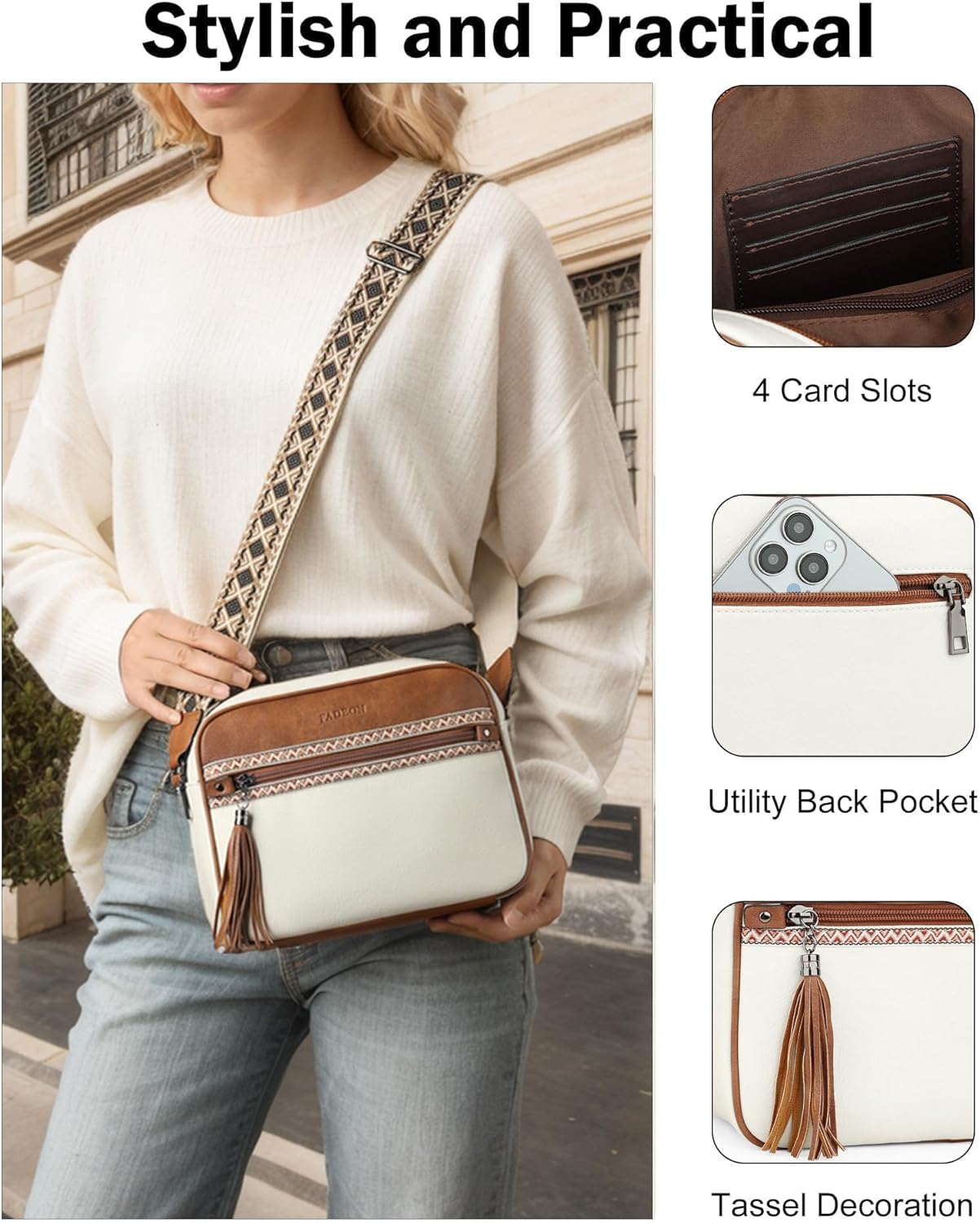 FADEON Crossbody Bags for Women Designer Vegan Leather Crossbody Purse Multi-pocket Medium Shoulder Bag with Card Slots - Image 6