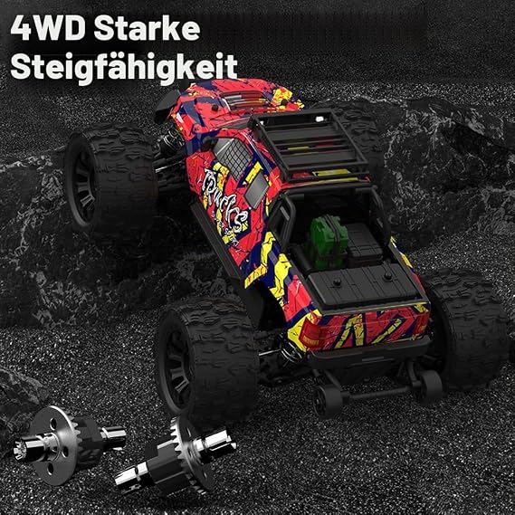 1/14 Ferngesteuertes Auto für Erwachsene 100km/h Höchstgeschwindigkeit 3S Bürstenloser Motor RC Car Hohe Geschwindigkeit Offroad Drift Rennauto 4WD Off Road Race Buggy 3 Batterien (Blau)