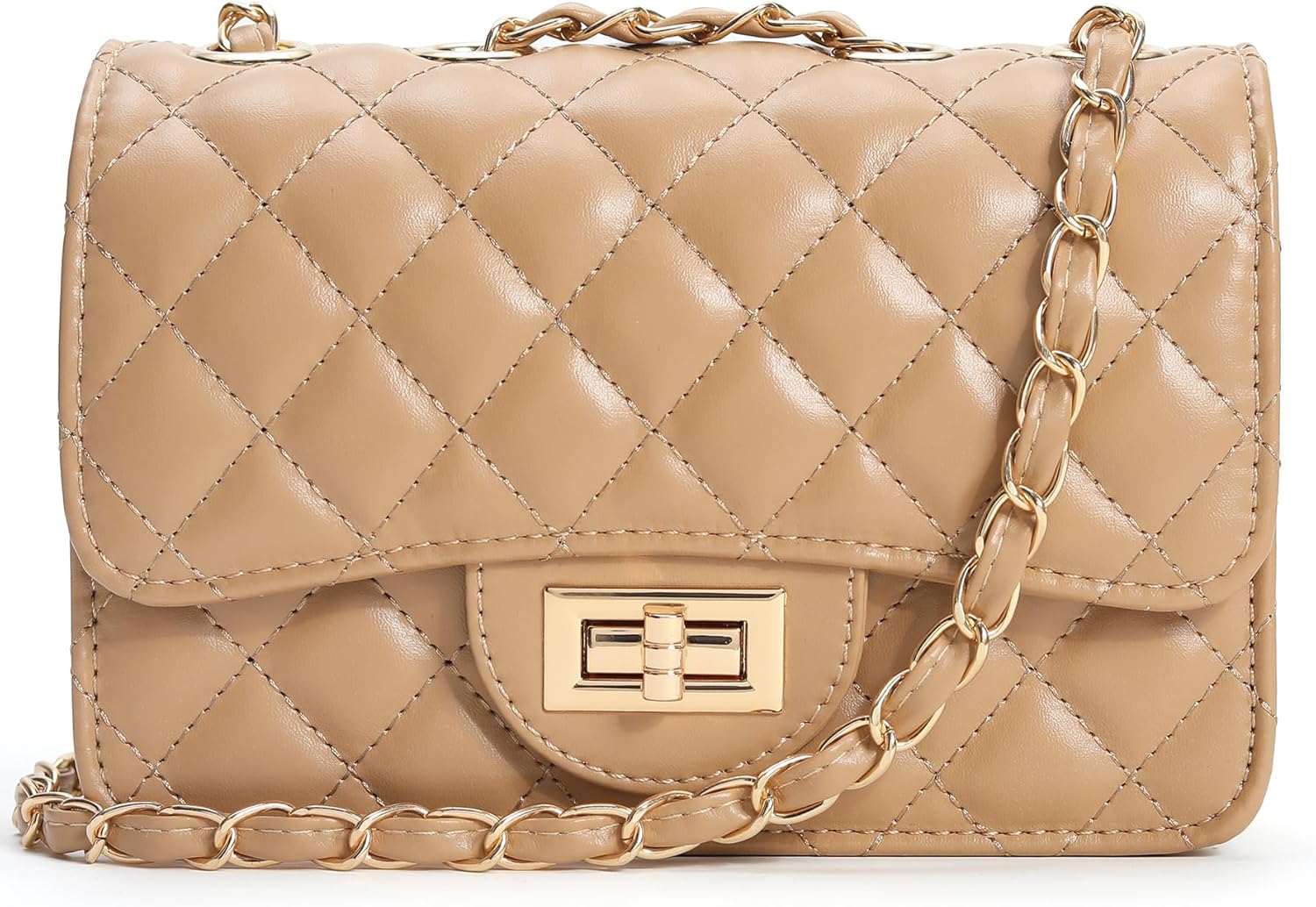 Small Quilted Crossbody Purse for Women Trendy Ladies Shoulder Bag PU Leather Satchel HandBag with Chain Strap