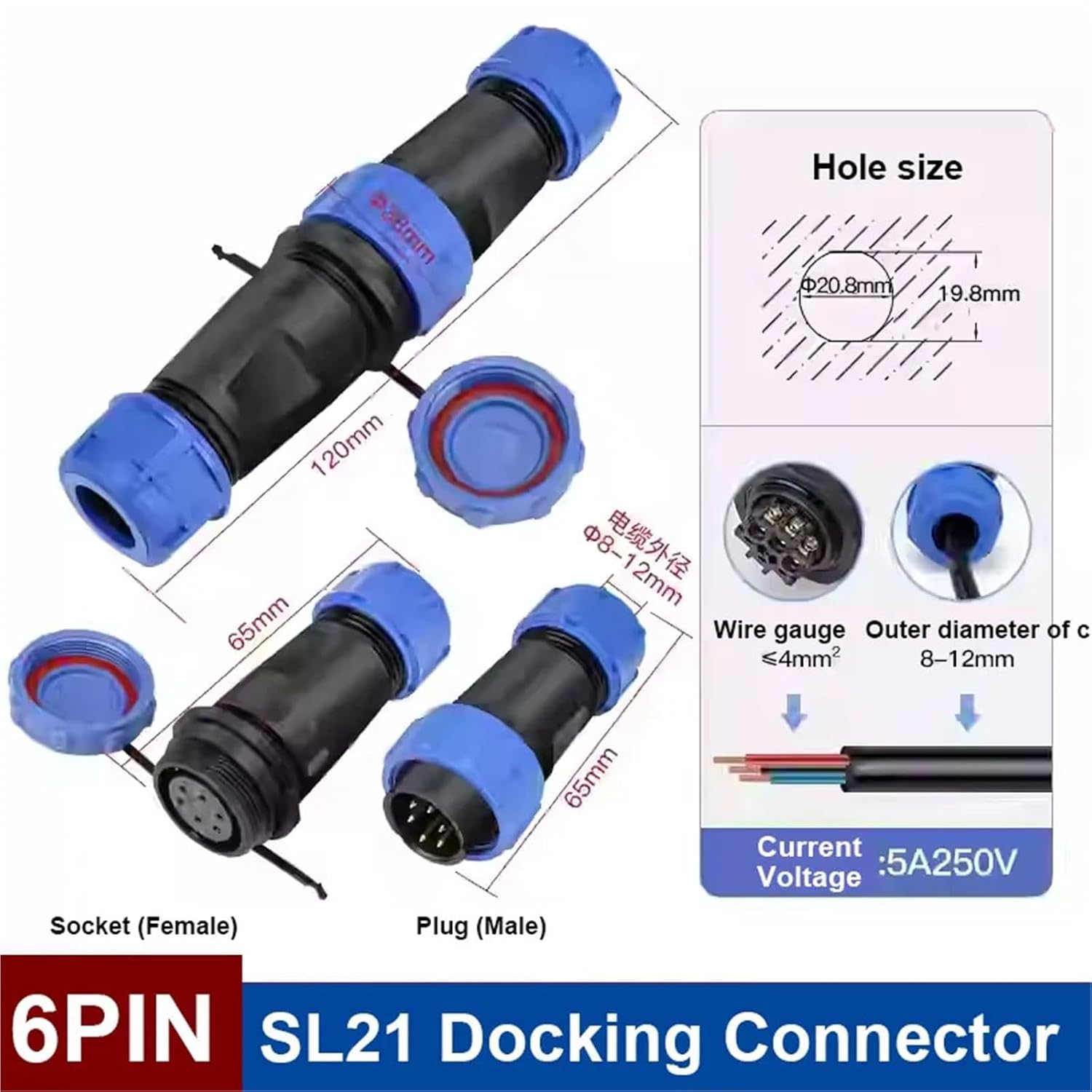 SP21 Connectors Welding Free IP68 MaleFemale2Pin 3Pin 4Pin 5Pin 6Pin7Pin Screw Connection SL21 1Pcs(SL21-6D)