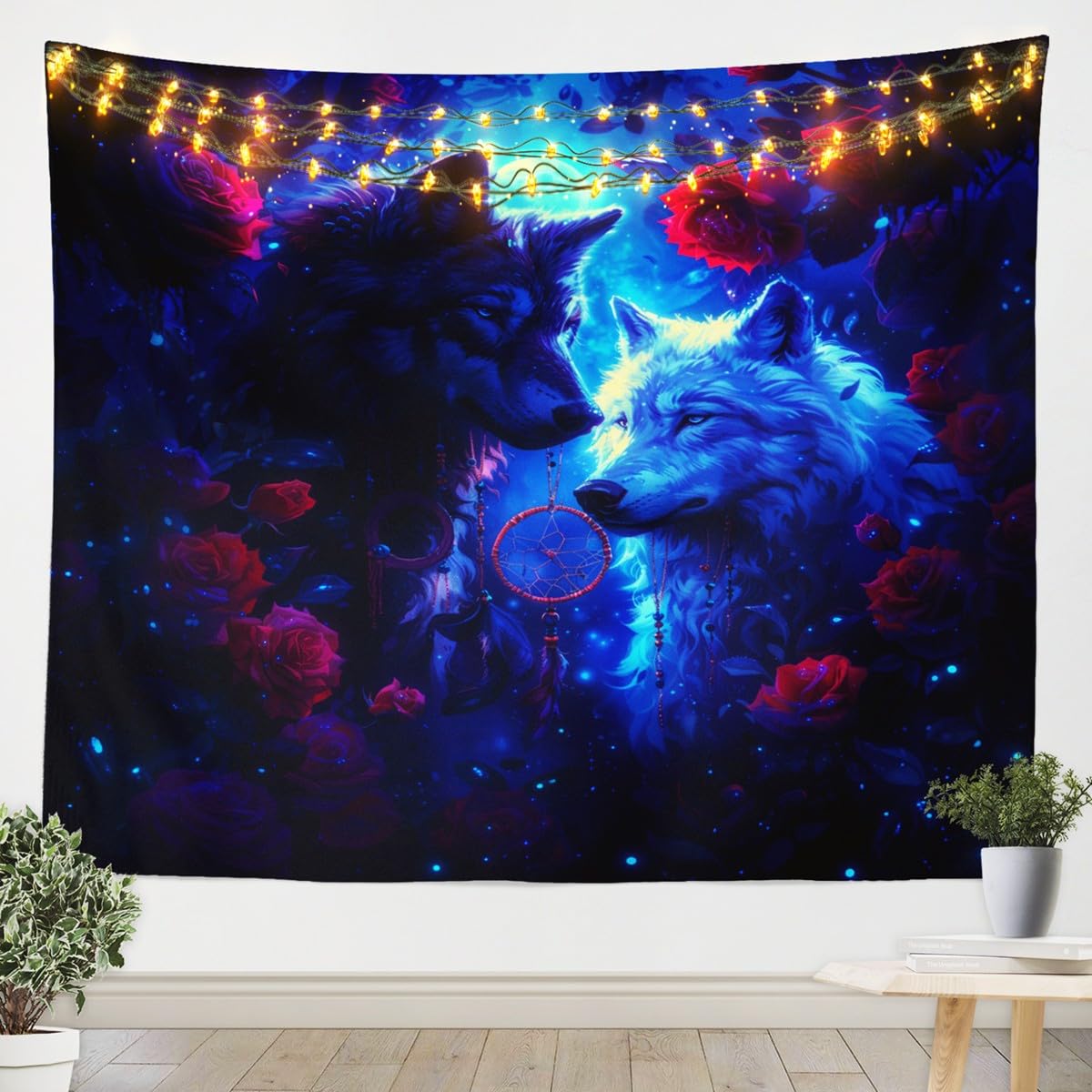 Feelyou Wandteppich »Heulender Wolf Mit Rose« - Verschiedene Größen, 100% Mikrofaser