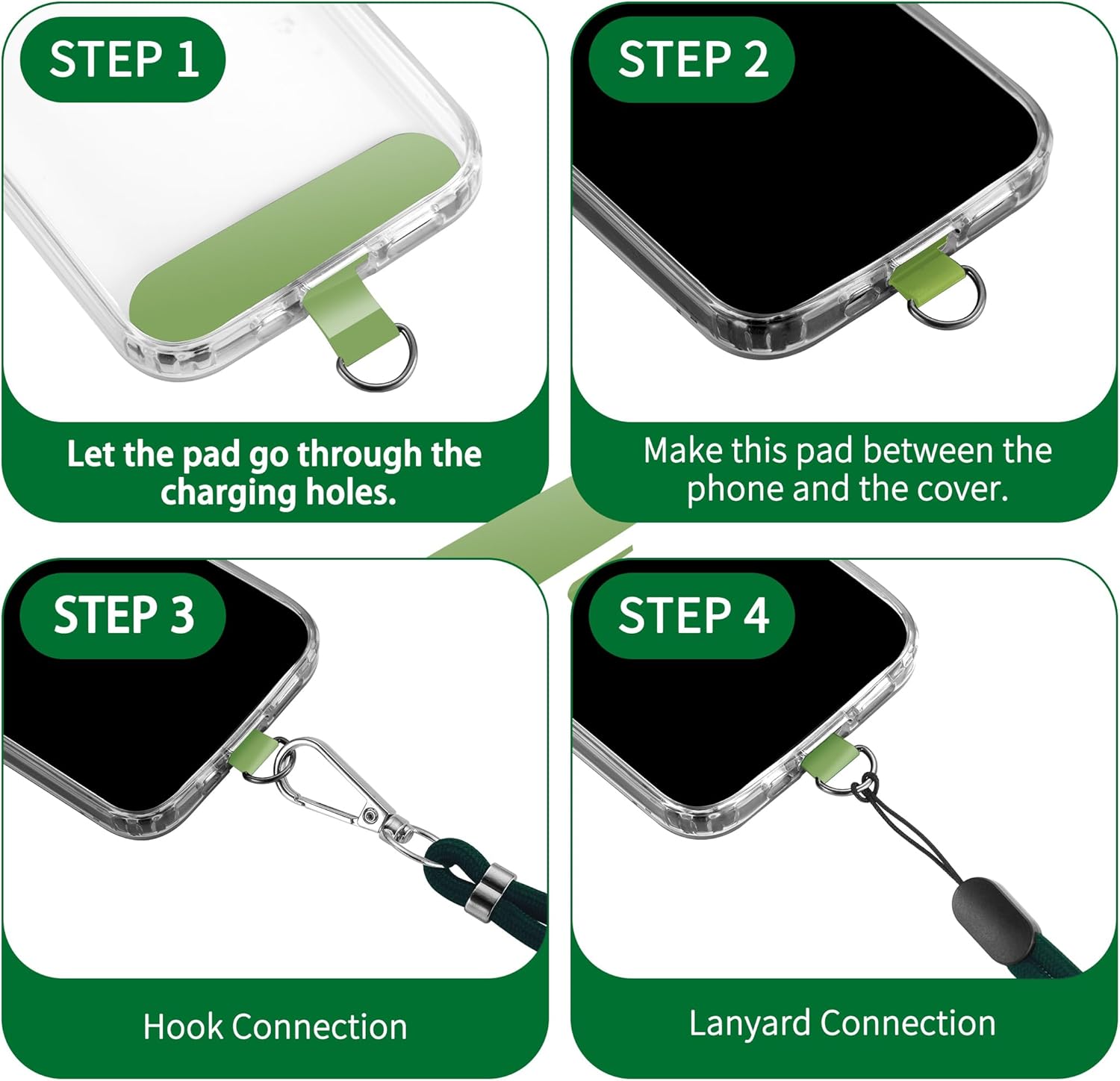 CACOE Phone Lanyard 2 Pack-1× Adjustable Neck Strap,1× Wrist Strap,2× Pads,Universal Crossbody Cell Phone Lanyards,Multifuctional Phone Lanyards Compatible with Most Smartphones(Dark Green) - Image 2