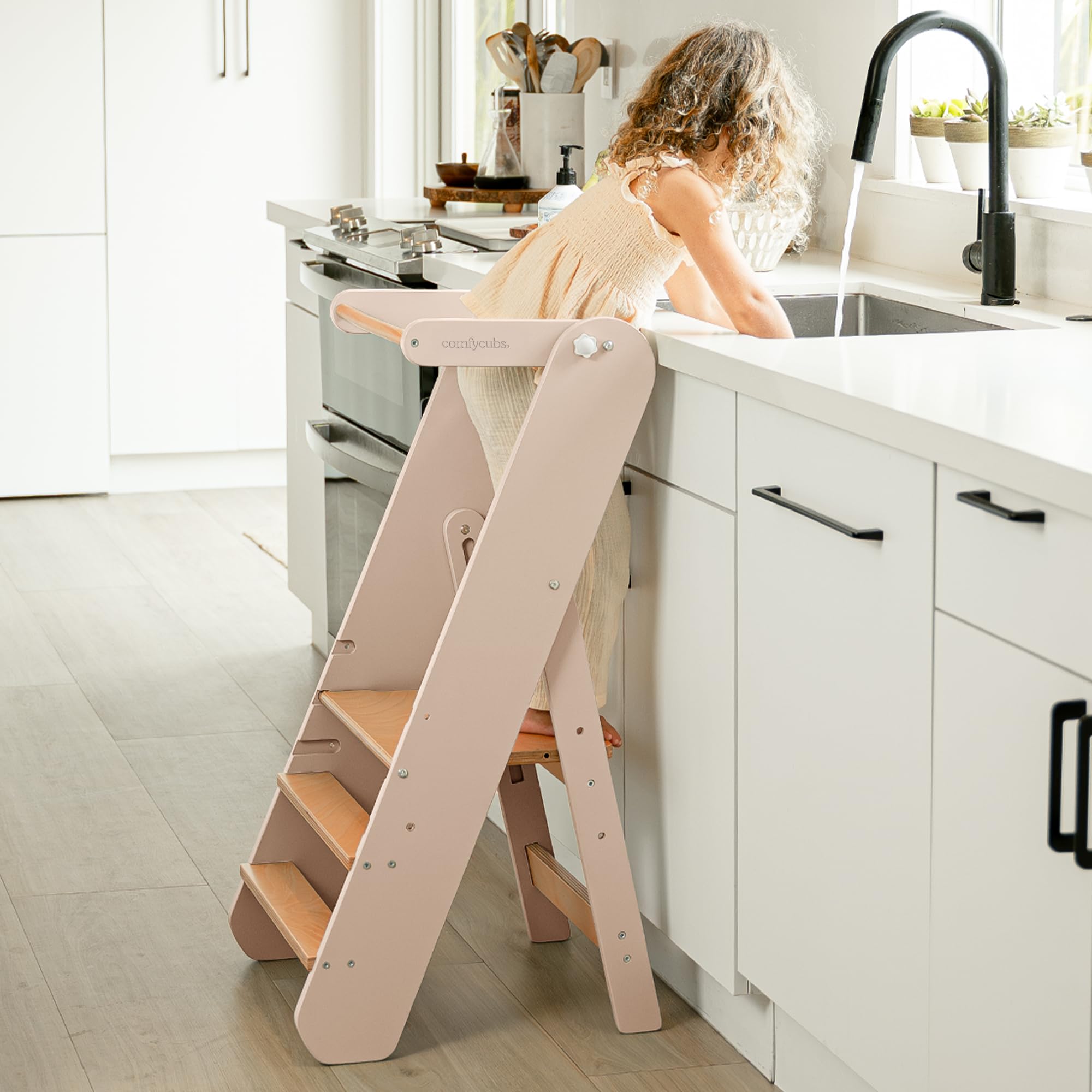 Comfy Cubs Kids Step Stool for Ages 3+, 3 Height Adjustable Toddler Tower, Montessori Furniture Designed in The US - Toddler Standing Tower for