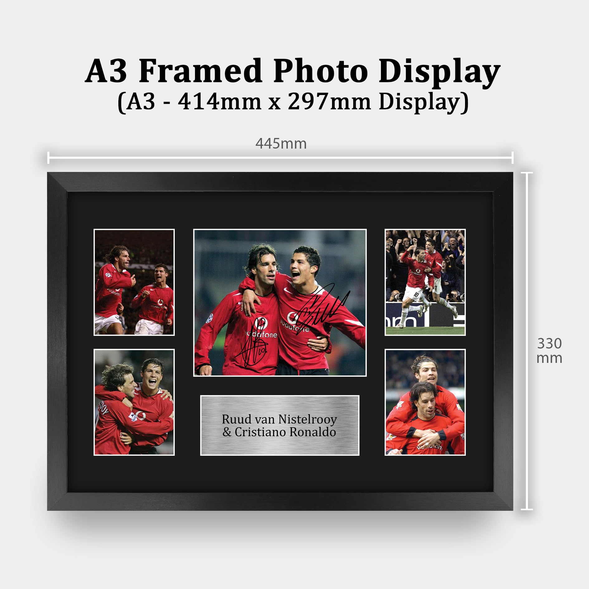 HWC Trading FR A3 Cristiano Ronaldo & Ruud van Nistelrooy Gedruckte Memorabilien Signiertes Autogramm Fotodisplay für Fußball Anhänger und Fans - A3 Gerahmt