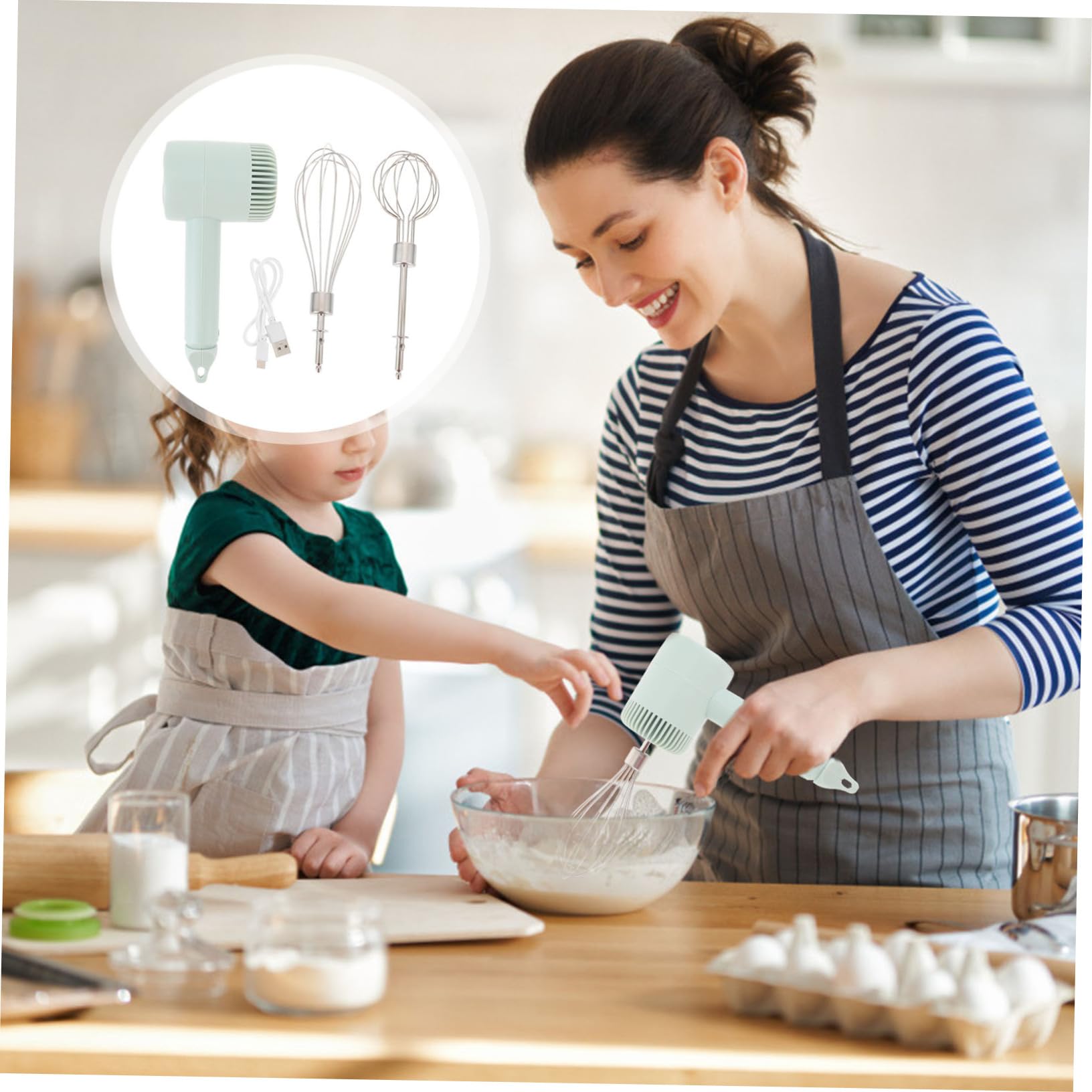 Ciieeo 1set Cordless Electric Mixer Rechargeable Handheld Kitchen Mixer Speeds for Baking and Whisking Convenient Storage for Desserts and Cakes Green Color