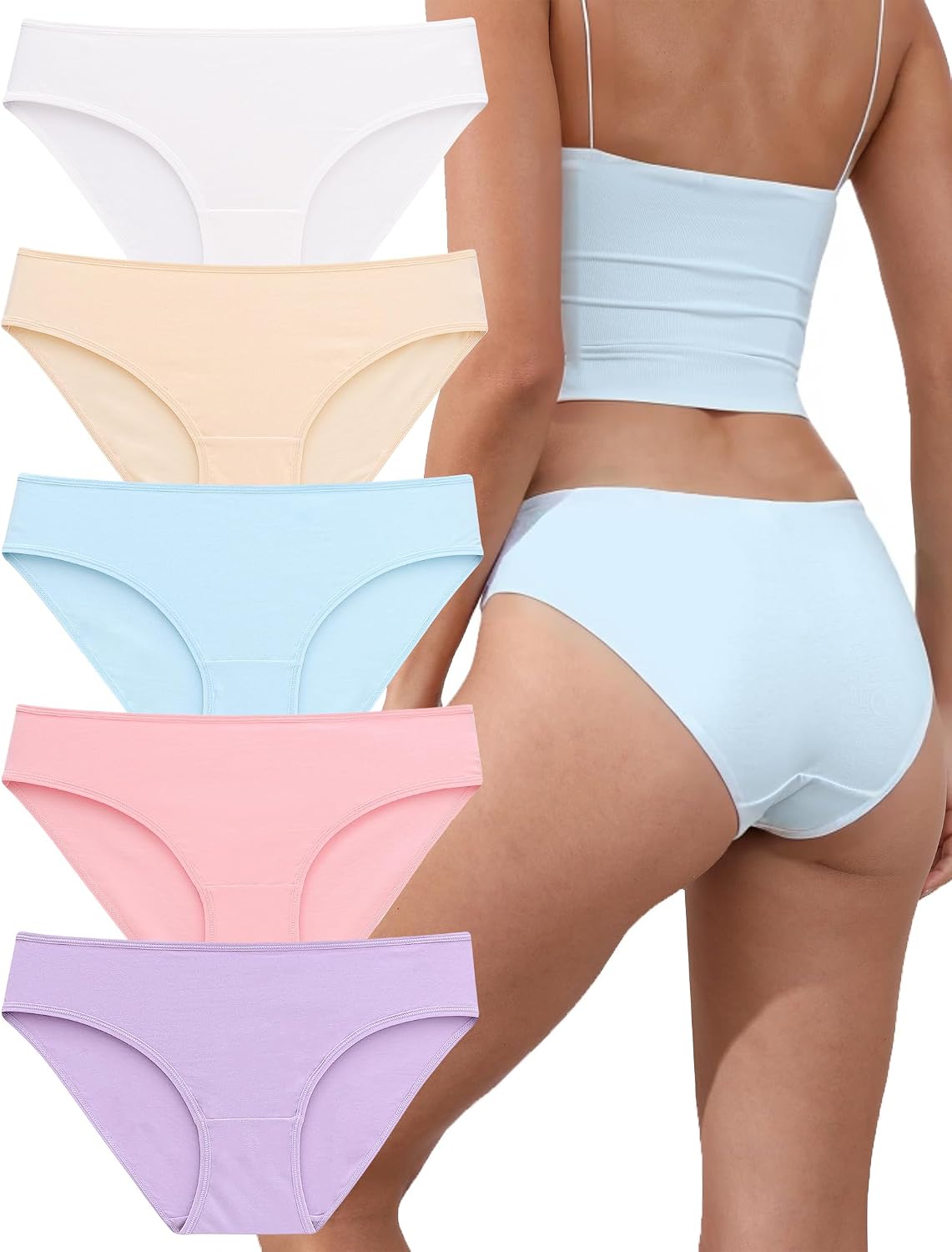 Womens Underwear Cotton, Panties for Women Breathable, Full Coverage Bikini Underwear, Low Rise, 5-Pack