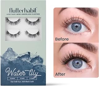 FlutterHabit Water Lily Lash Clusters: Salon-Quality DIY Eyelash Extensions, 6 Sets for Natural Doll-Eye Look, Water-Resistant, Glue Separate
