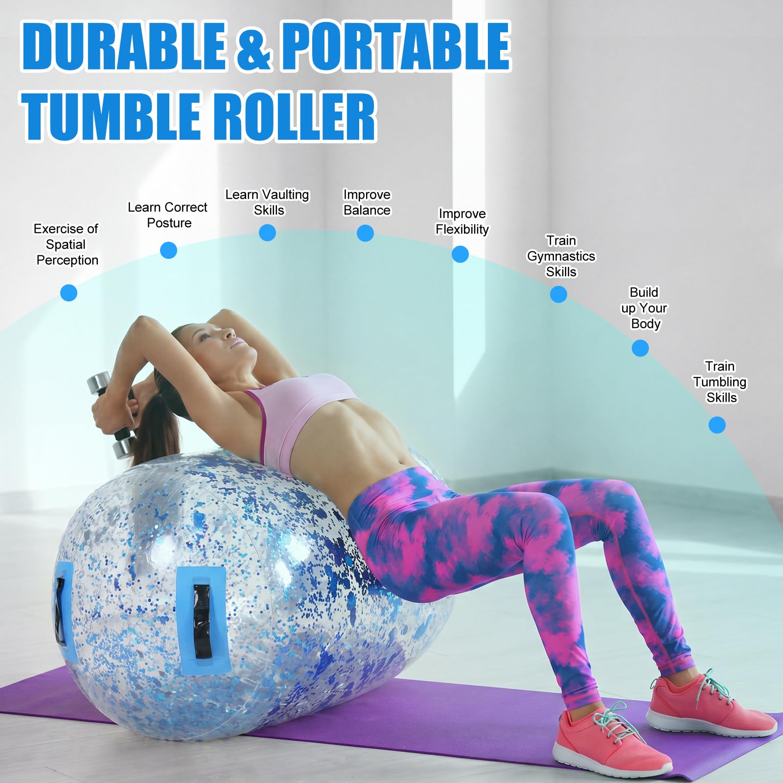 Gemscream Aufblasbare Gymnastikmatte, 101,6 x 61 cm, Glitzer, Gymnastikzylinder, Rückenausrüstung, Handtraining, Cheerleading, Yoga, Heimgebrauch