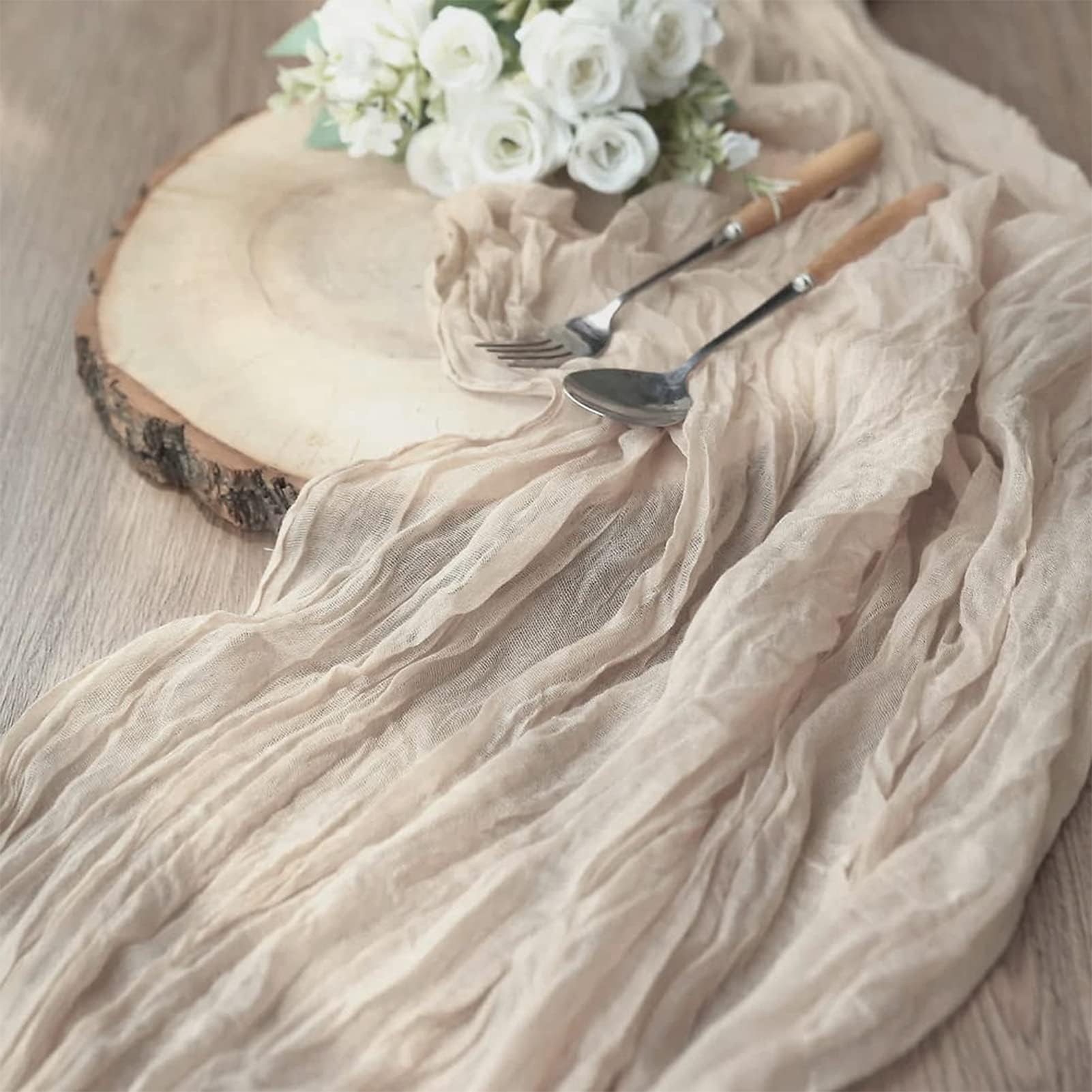 Tischläufer käsetuch, 6 Stück Käsetuch Tischläufer Boho-Gaze, 90 x 400 cm, 13 Fuß Tisch Läufer Halbtransparenter für Hochzeit Party Urlaub Dekoration Tischdekoration(Helle Kamelfarbe)