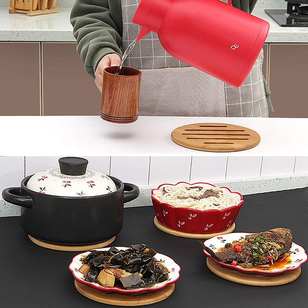 XGzhsa Sottopentola Legno Rotondo, Sottopentola, Protezione Resistente del Piano di Lavoro della Cucina delle stuoie Resistenti al Calore Spesse Antiscivolo di 2 Pezzi per pentole, padelle, Piatti