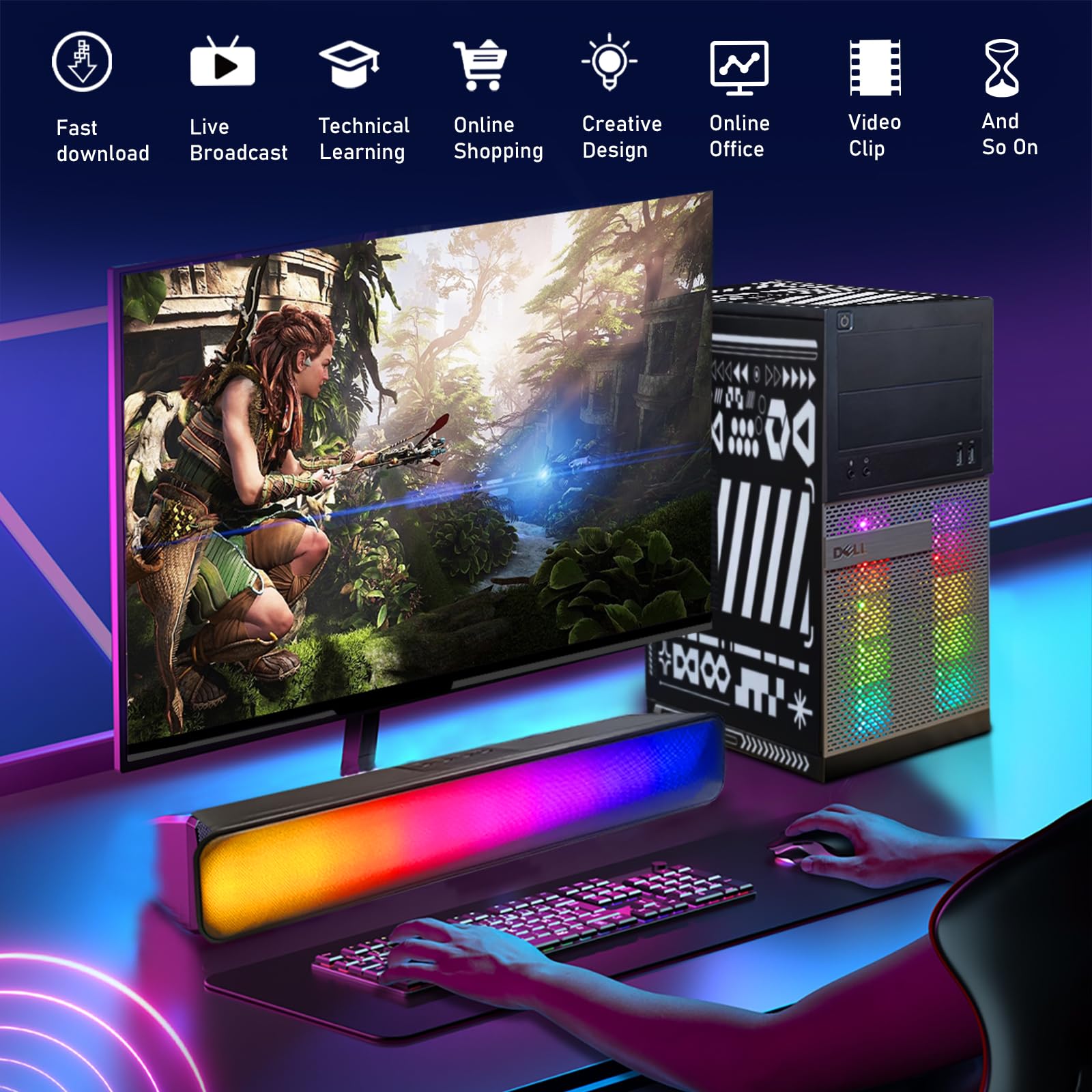 Dell pc Gaming Reacondicionado, Ordenador de Sobremesa,Quad Core I7 up to 3.9GHz, Radeon RX 5500 XT 8GB GDDR6, RAM 16GB, SSD 512GB, WiFi 600M, Bluetooth 5.0, W10P64