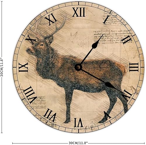 Miniatura 2 de ArogGeld Reloj de pared personalizado con alce en ciervo rústico, reloj de madera retro de ciencia geométrica, reloj colgante silencioso, 12