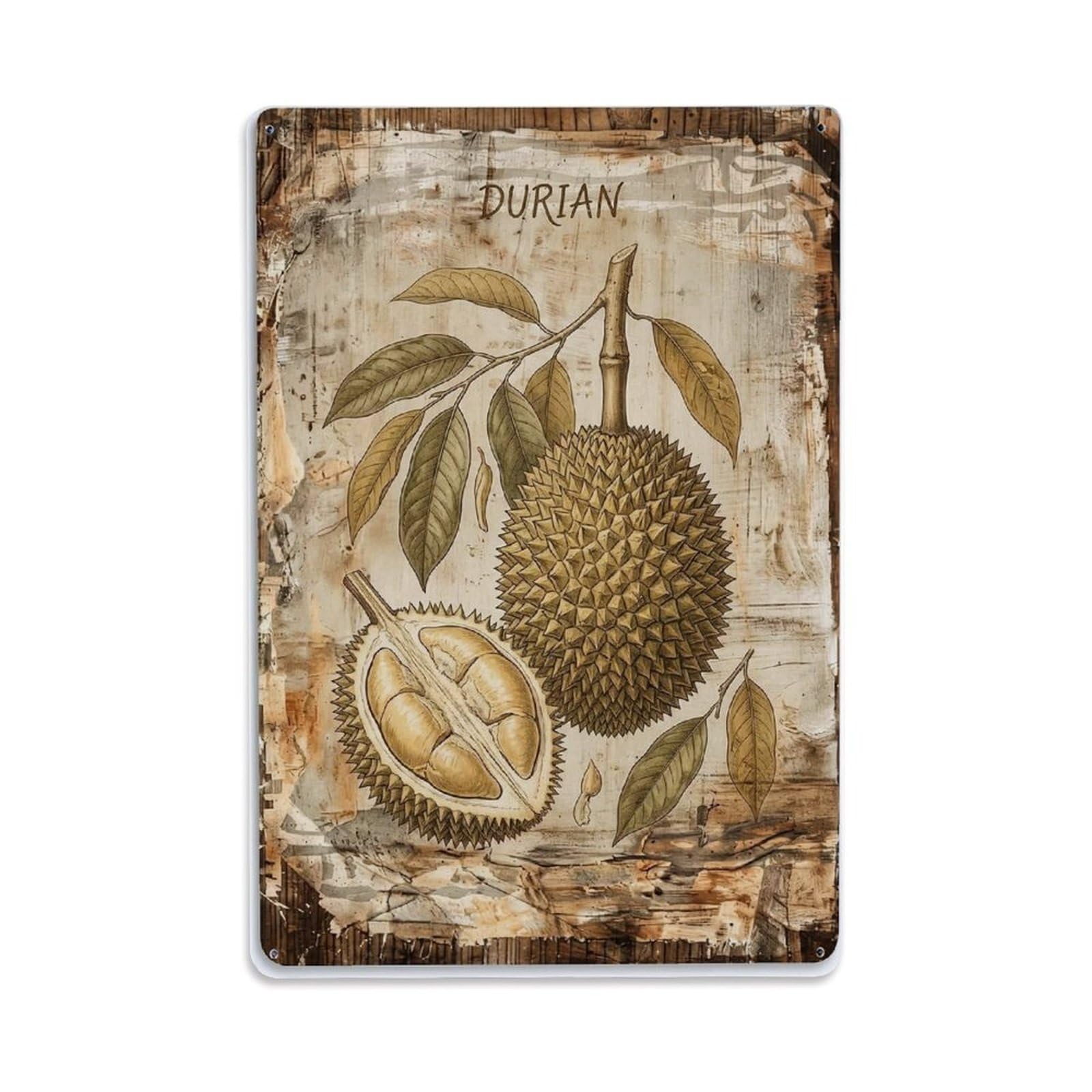Fqnyr Style Durian Tropical Fruit Metal Tin Sign Plaque Wall Decor For Cafe, Club Bar, Office, Home Garden Metal Poster 8X12inch