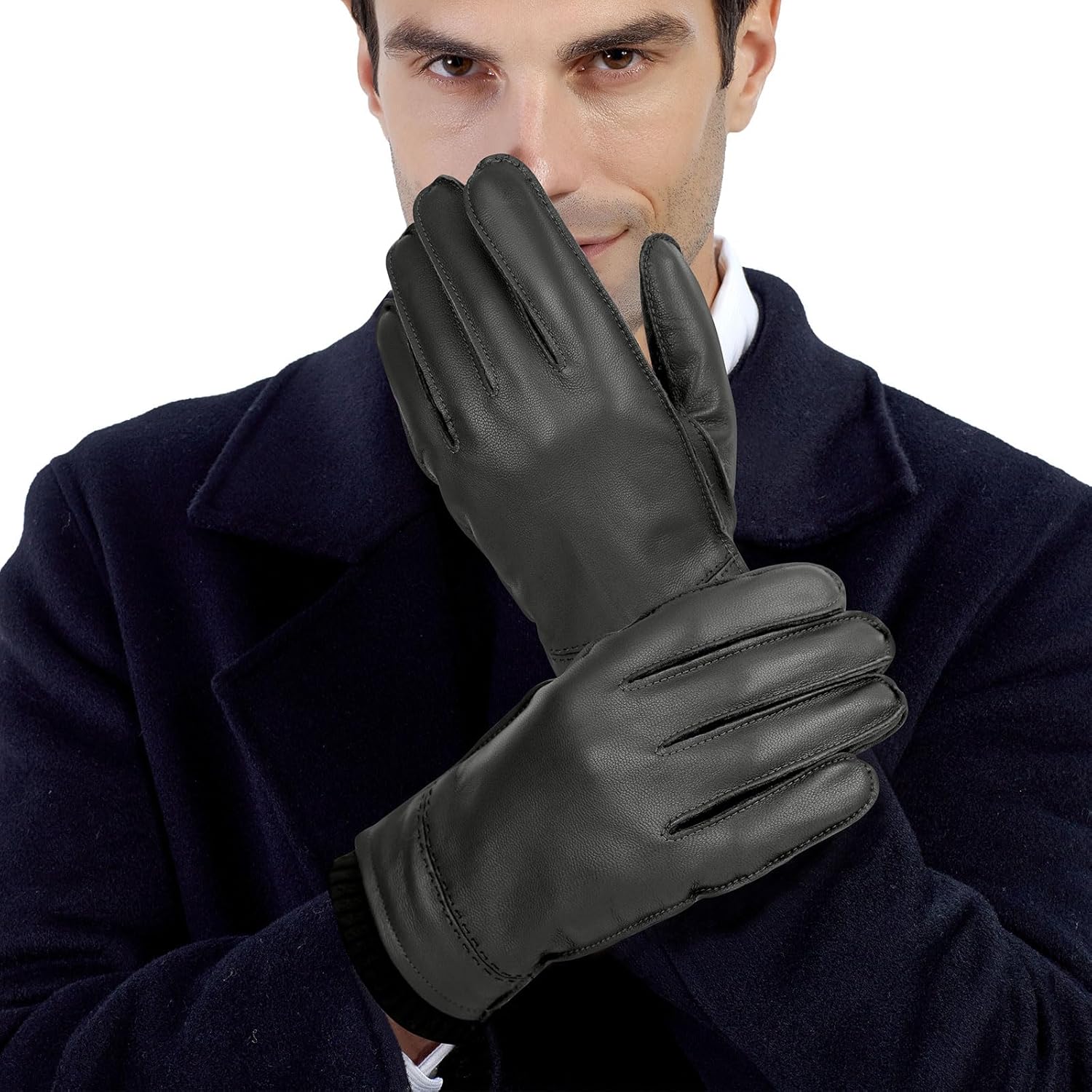 FIORETTO Men's Chrome free Leather Driving Gloves Touchscreen Warm Cashmere Wool Lined Sheepskin Winter Gloves M24002 - Image 2