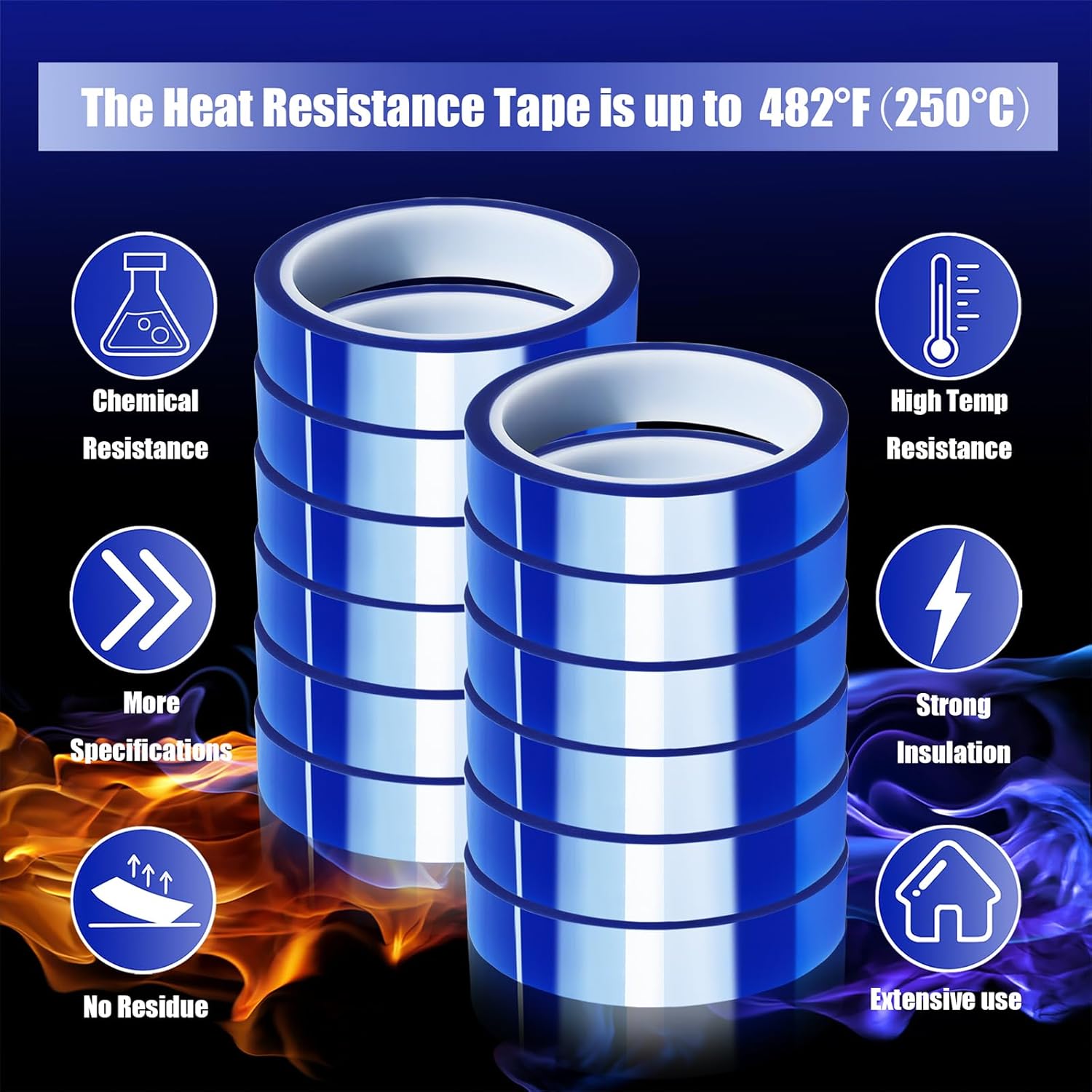 12 Rolls 20mm x33m(108ft) Blue Heat Tape High Temperature Heat Resistant Tape Heat Transfer Tape for Heat Sublimation Press Vinyl,No Residue - Image 6