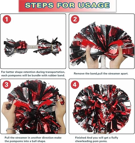 Miniatura 5 de Lovecheer 2 pompones metálicos de animadora con mango de bastón para niños y adultos, deportes de equipo, fiestas de animación