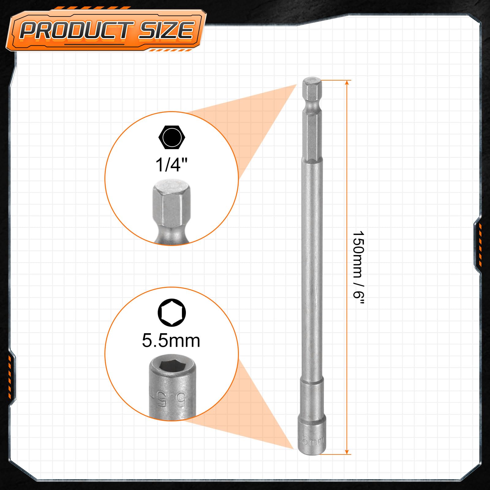 HARFINGTON Nut Driver Drill Bit - 6" Magnetic -2 HARFINGTON Nut Driver Drill Bit - 6" Magnetic -2