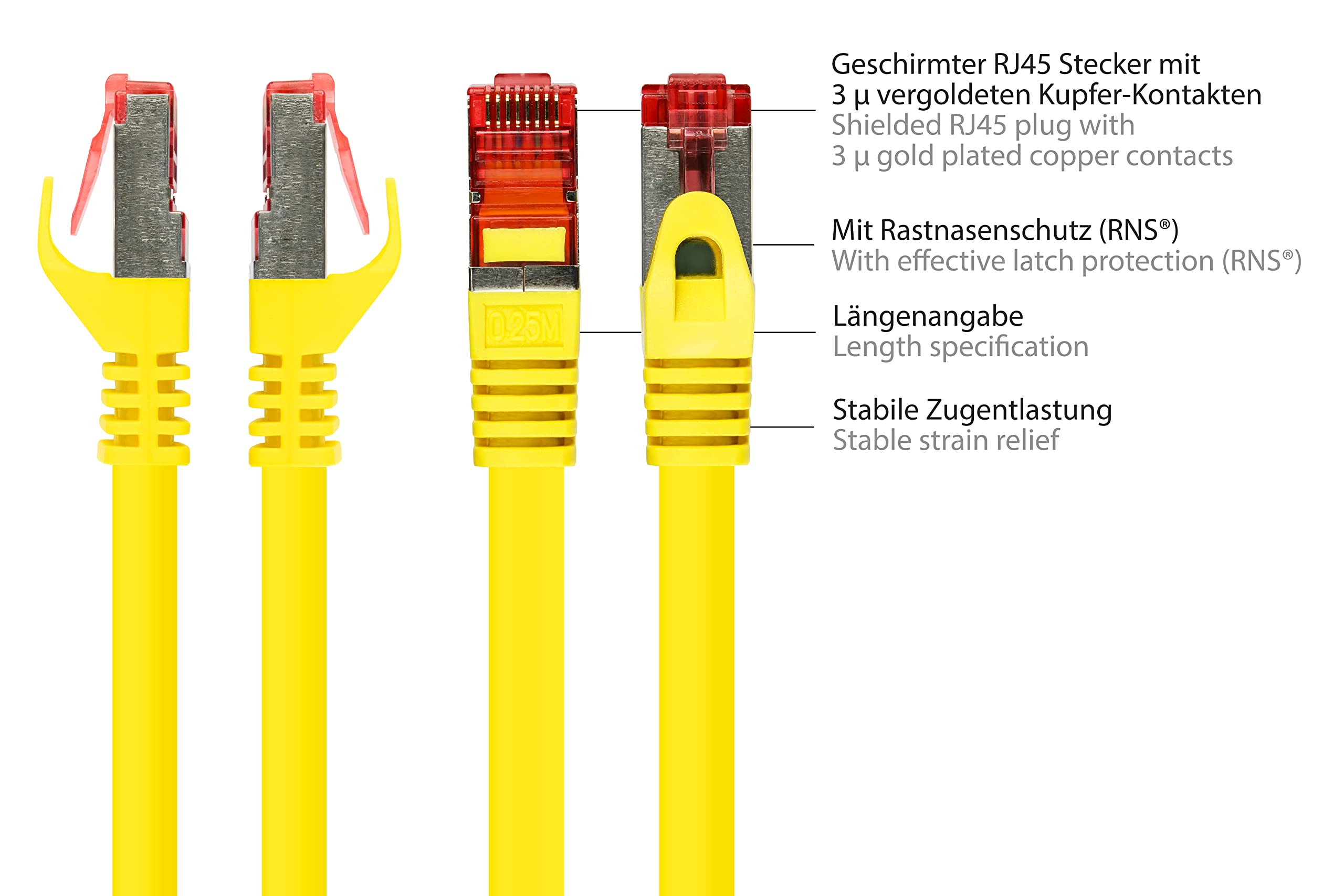 Good Connections 8060-002 Cable de par trenzado, Cat. 6, Ethernet, LAN, con manguito protector amarillo amarillo 20 m
