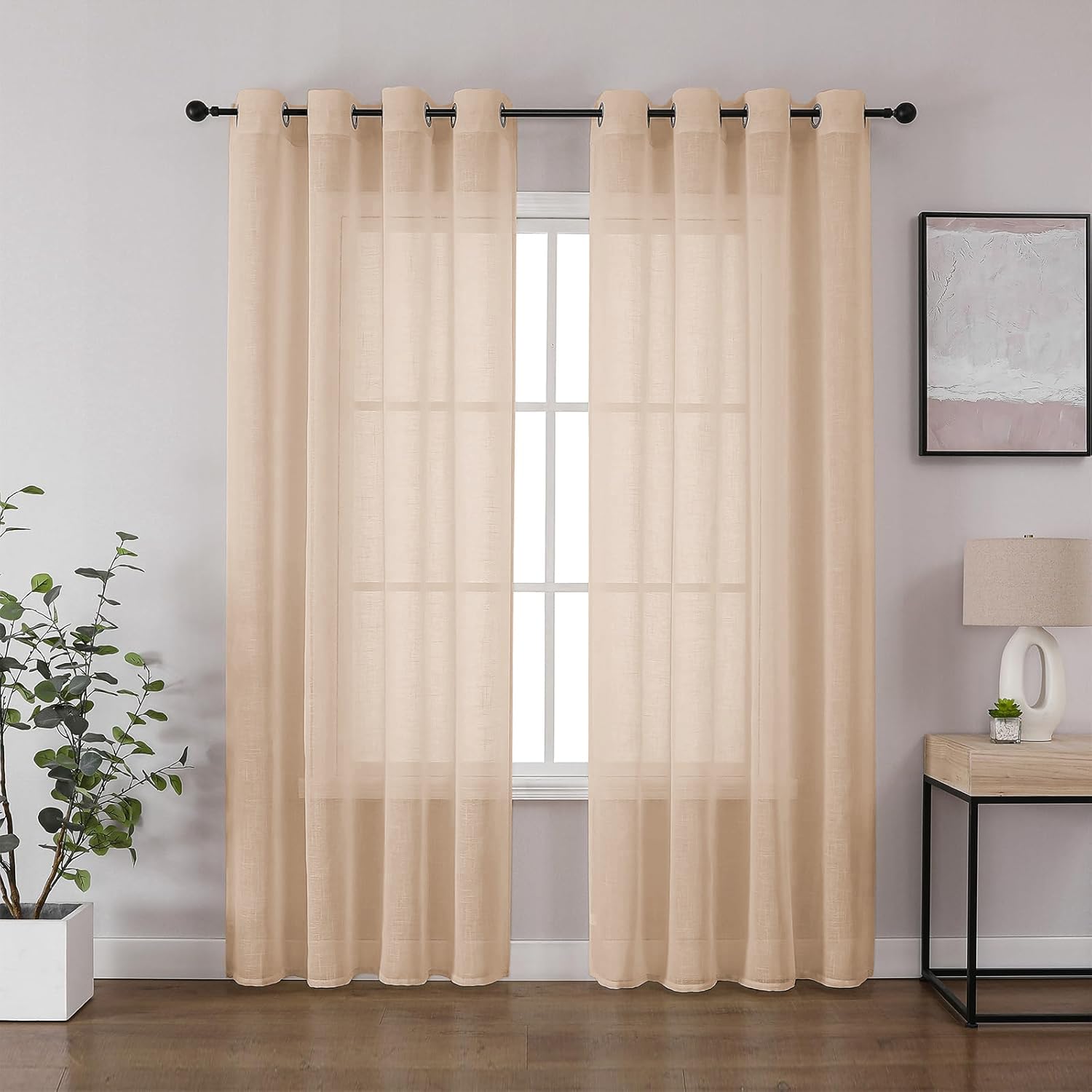 Cucraf Leinenoptik Voile Vorhänge mit Ösen Halbtransparent Gardine für Schlafzimmer Wohnzimmer H245 x B140cm 2er Set