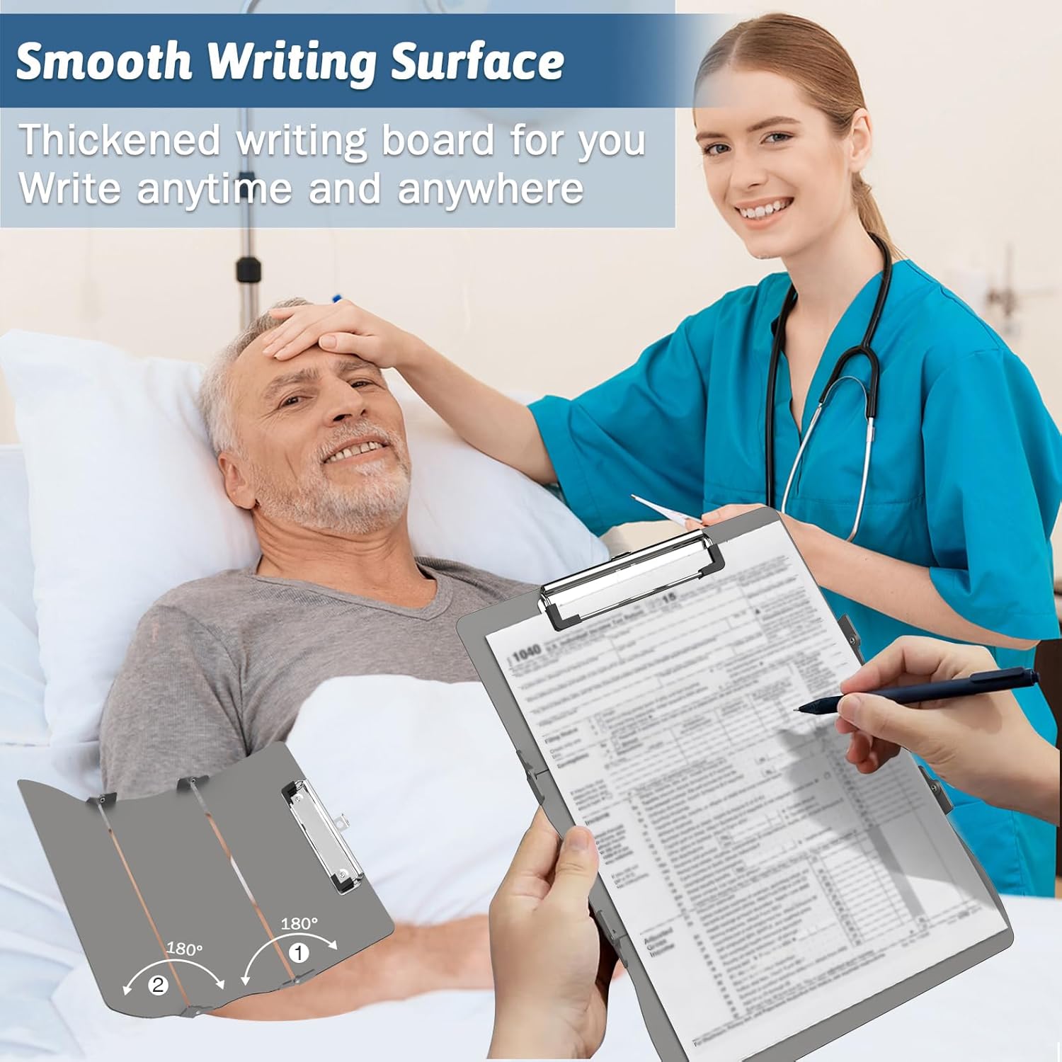 Trustnice Nursing Clipboard Foldable DIY Edition Medical Cheat Sheets Aluminum 3 Layers Foldable Clipboards Pocket Size Profile Clip Nurse Clipboards Notepad for Nurses Students, Teachers, Coaches