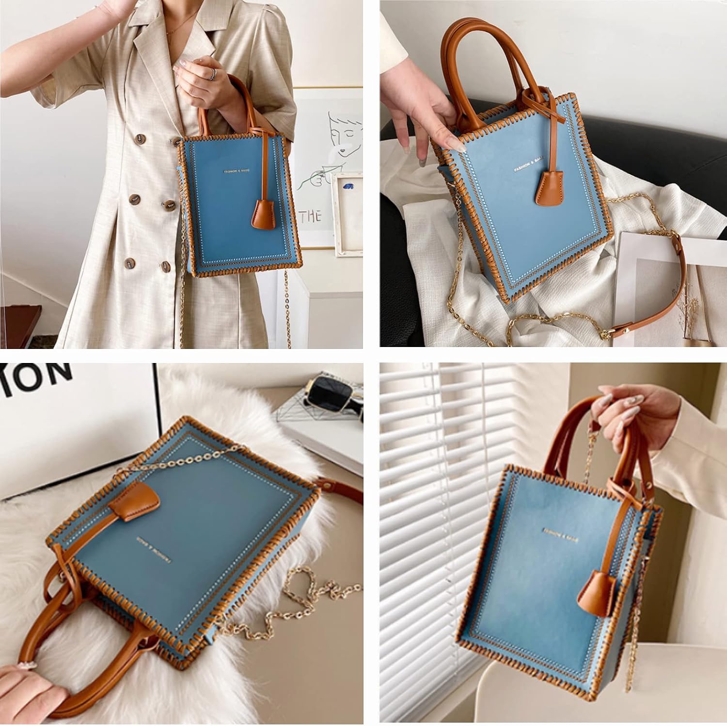 Pssopp Leather Bag Making Kit, PU Leather Crochet Bags Making Accessories for Handbag Purses Shoulder Bags Crossbody Bags(Blue)