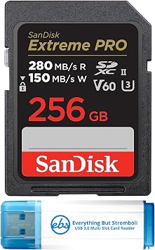 SanDisk 256GB Extreme Pro SD UHS-II Memory Card Works with Canon EOS R6 Mark III, R6 Mark III, and R50 V Mirrorless Camera SDSDXEP-256G-GN4IN Bundle with 1 Everything But Stromboli 3.0 Combo Reader