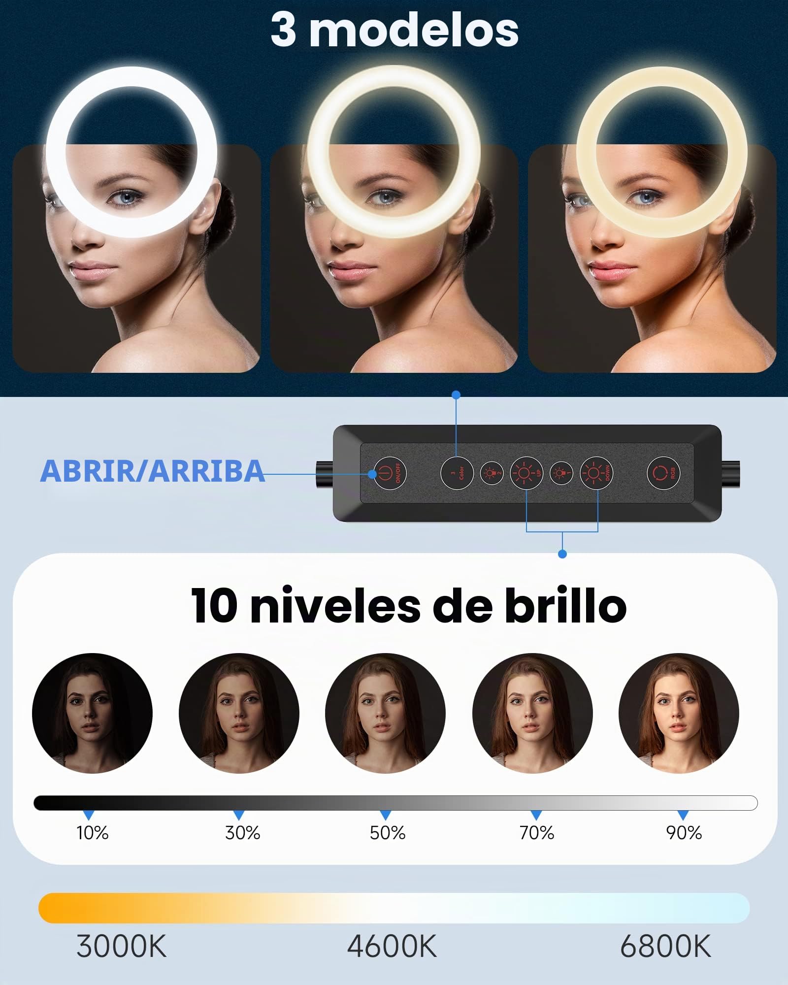 Aro De Luz con Tripode Alto - QIUOIO Anillo De Luz LED 10.2'' para Movil con 35 Modos RGB - Ring Light 3 Efectos de Iluminación y 10 Brillo Ajustable - Se Pueden Usar para Disparos TikTok Twich Live