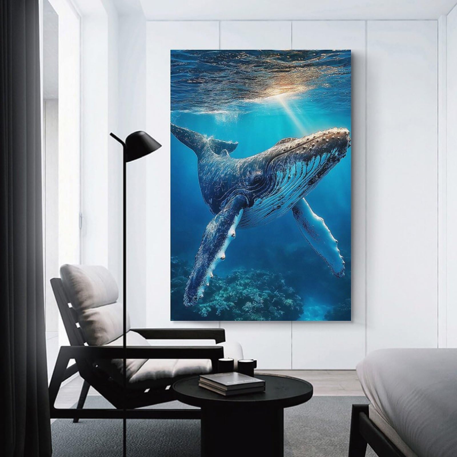 Junmoney Unframe-Style-1 Humpback Whale Underwater Poster, Picture, Metal Print, Paint By Creed Wall Decor Canvas Print, 24X36inch(60X90cm), For New Home Styling, Lounge Or Bedroom, Stylish Wall Art For Fresh Spaces