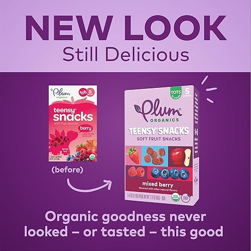 Miniatura 3 de Plum Organics Teensy Snacks Snacks orgánicos de frutas para niños pequeños, bayas, bolsas de 1,75 onzas (caja de 8)