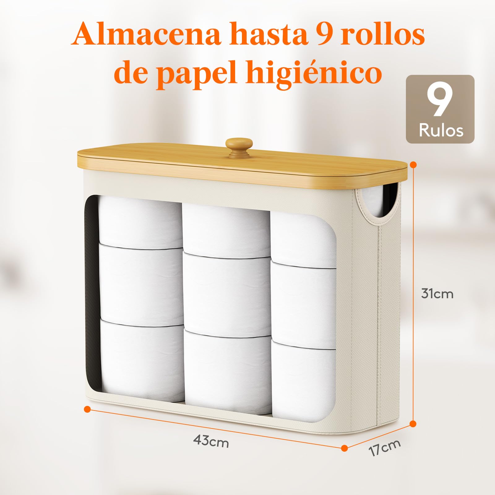 Lifewit Organizador Papel Higienico, Cesta Almacenaje Portarrollos Guarda Rollos Papel Higienico, Bambú Angosto Organizador Baño con Tapa, 23L, Blanco